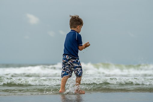 海滩, 玩, 孩子, 户外, 波浪, 海滨, 海岸, 海岸线, 男孩, 日光浴